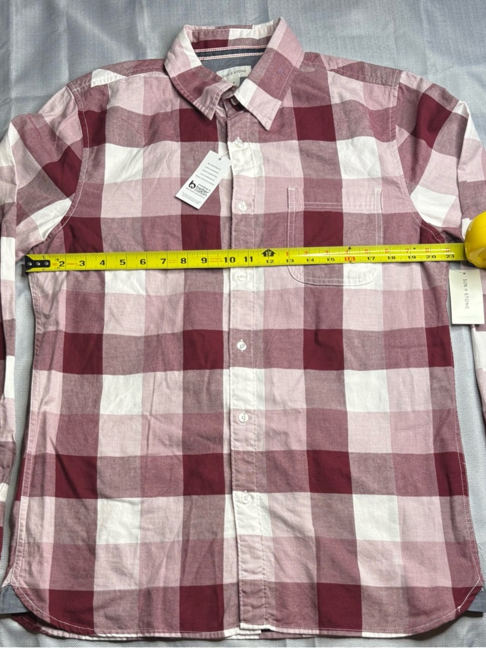 Sun + Stone Men's Long-Sleeve Plaid Button-Down Shirt - Maroon & White
